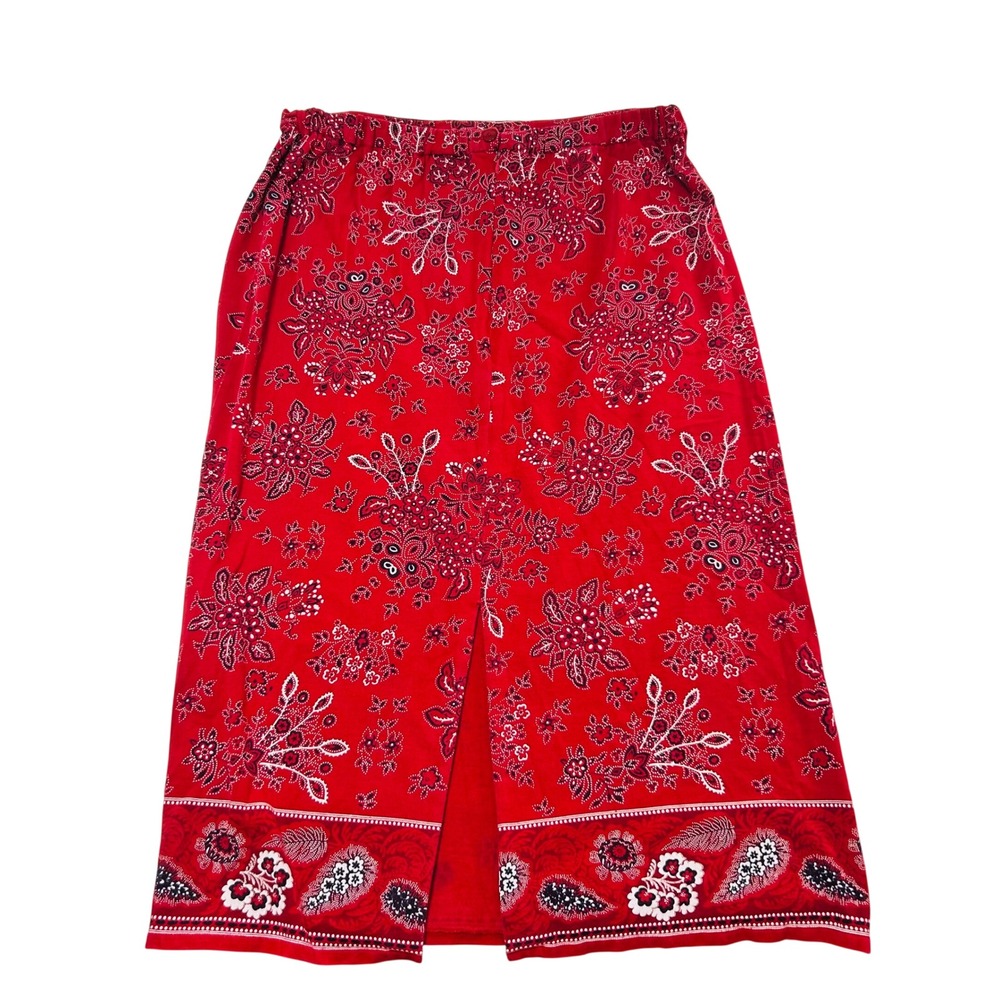 Coldwater Creek Red Bandana Floral Paisley Cotton Maxi Skirt Petite Large PL
